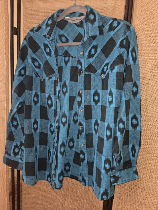 stage west Tops - Vintage Stage West Turquoise Black Aztec Western Button-Up Shirt Size 11/12